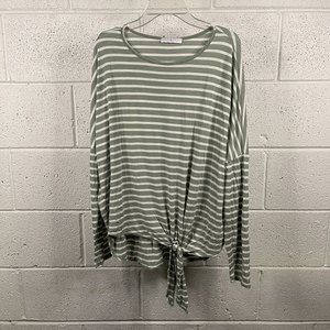 Nic & Lulu Womens Long Sleeve Top Size Medium Green White Front Knot